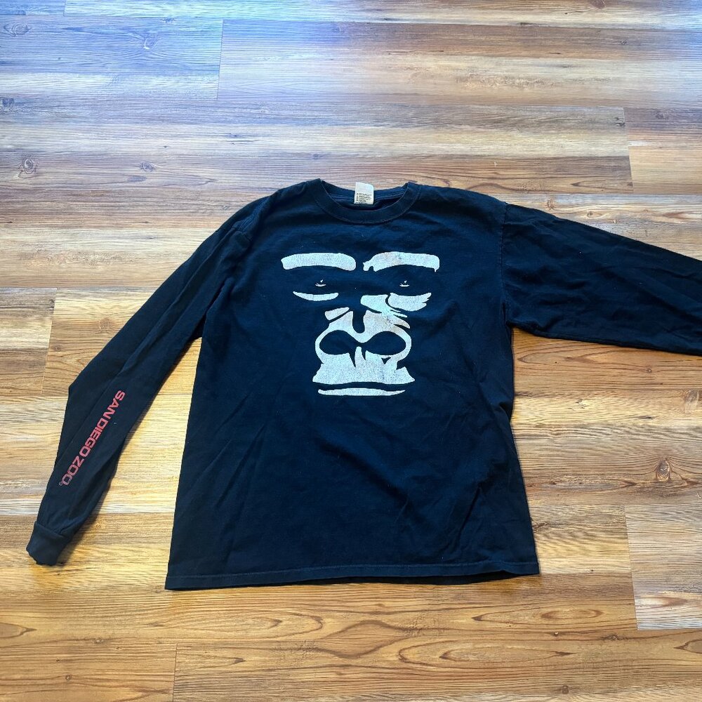 San Diego Zoo Shirt - Long Sleeve Shirt - Size L - Graphic Ape Primate Black